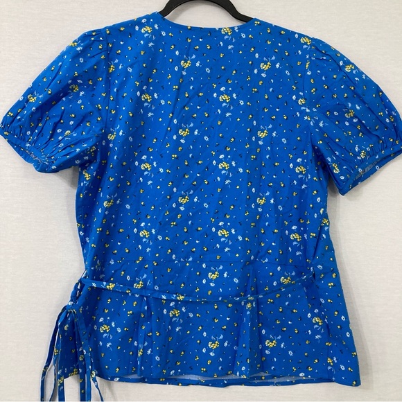 New Ann Taylor Blue Ditsy Floral Wrap Short Sleeve Top Medium - Picture 9 of 10